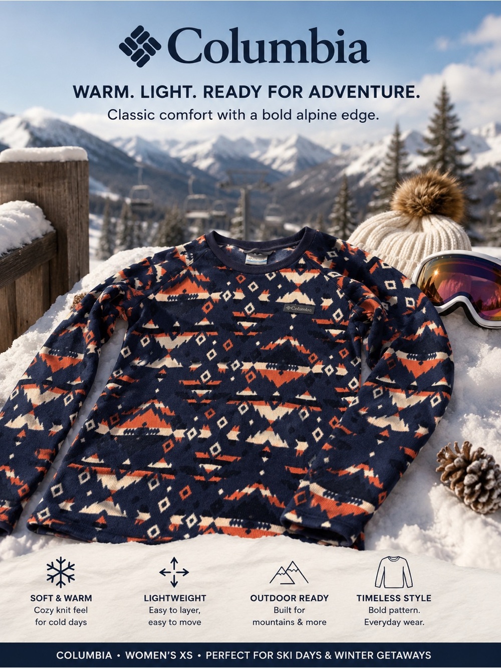 Columbia Geometric Printed Fleece Pullover | XS | NWOT